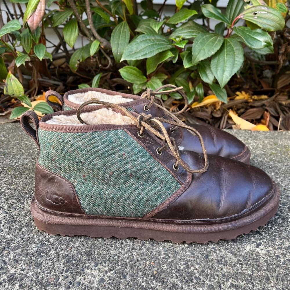 UGG Neumel Donegal Stout Brown Leather Wool Chukka Boots
